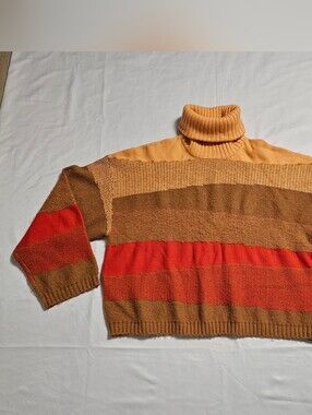 Esprit Women's Turtleneck Stripe Sweater in Orange, Brown and Red